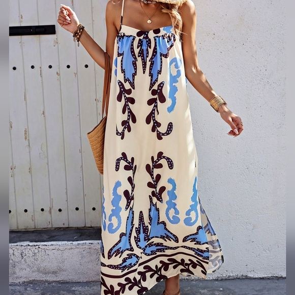 Random Floral Print Summer Strappy Dress - Picture 3 of 3